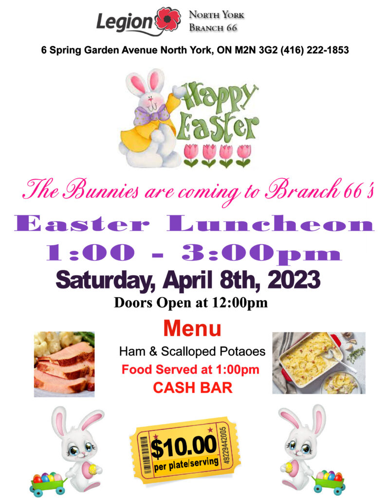 Happy Easter Lunch 1:00pm -3:00pm April 8th, 2023